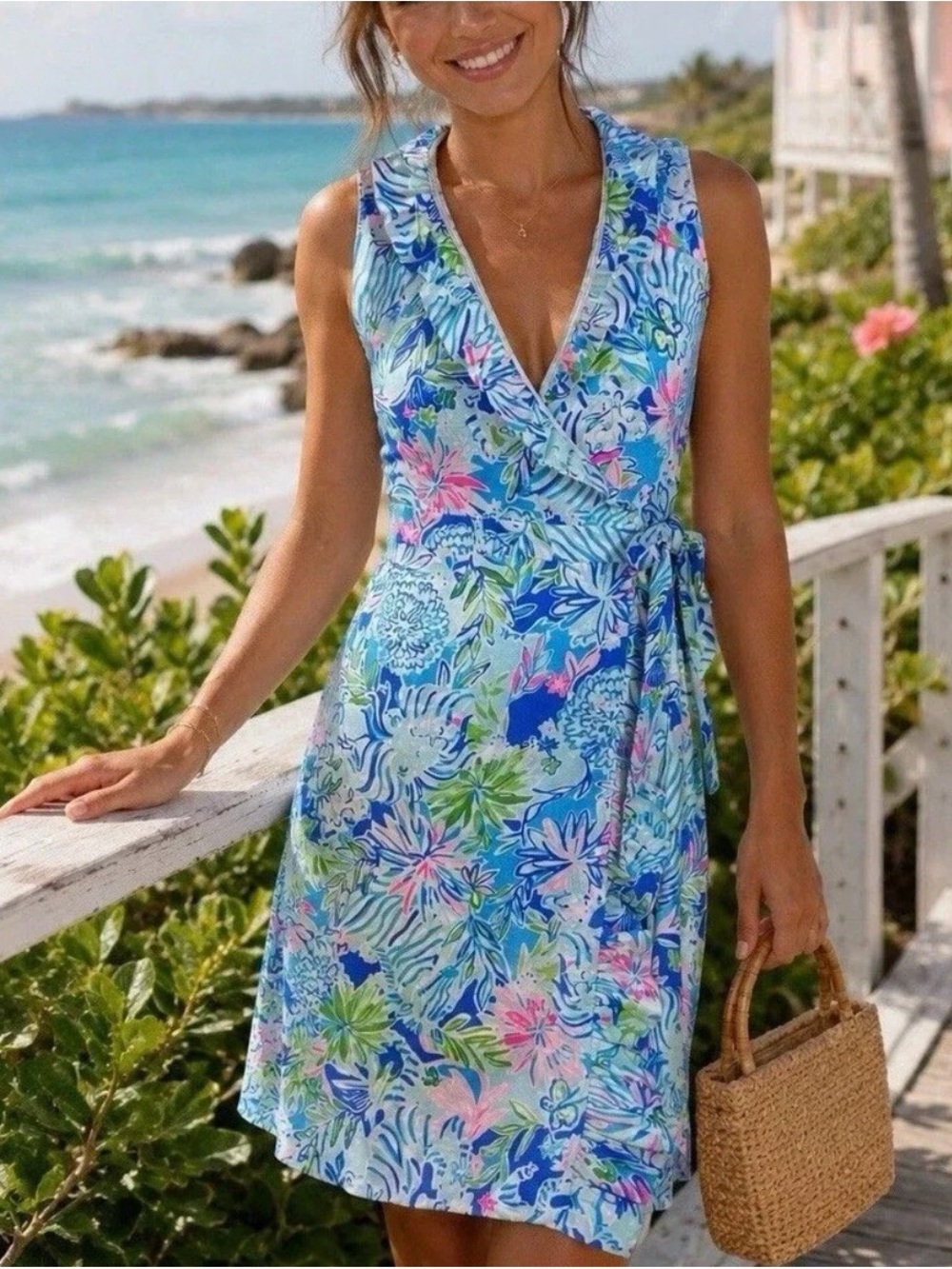 Lilly Pulitzer Blue Multi Floral Wrap Dress